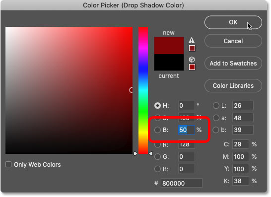 Lowering the brightness of the sampled color in Photoshop's Color Picker