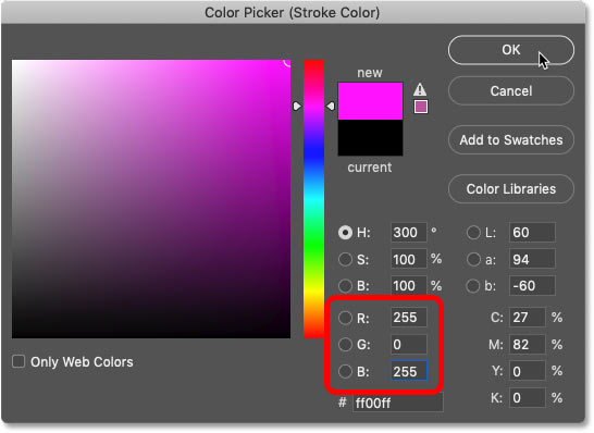 Choosing magenta in Photoshop's Color Picker