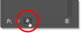 Clicking the Down arrow in Photoshop's Layer Style dialog box to move the second stroke below the first.