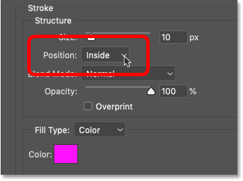 Changing the Position of the first stroke to Inside