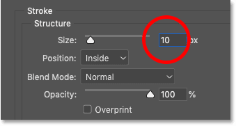 Setting the size of the first stroke being added to the text in Photoshop