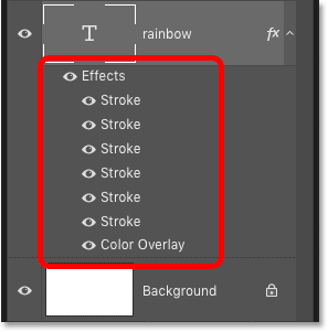 Photoshop's Layers panel showing the layer effects applied to the type layer