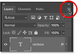 Clicking the Layers panel menu icon in Photoshop