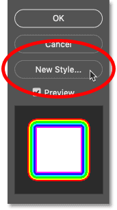 Clicking the New Style button in Photoshop's Layer Style dialog box