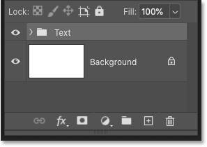 The type layer has been placed inside a layer group in Photoshop