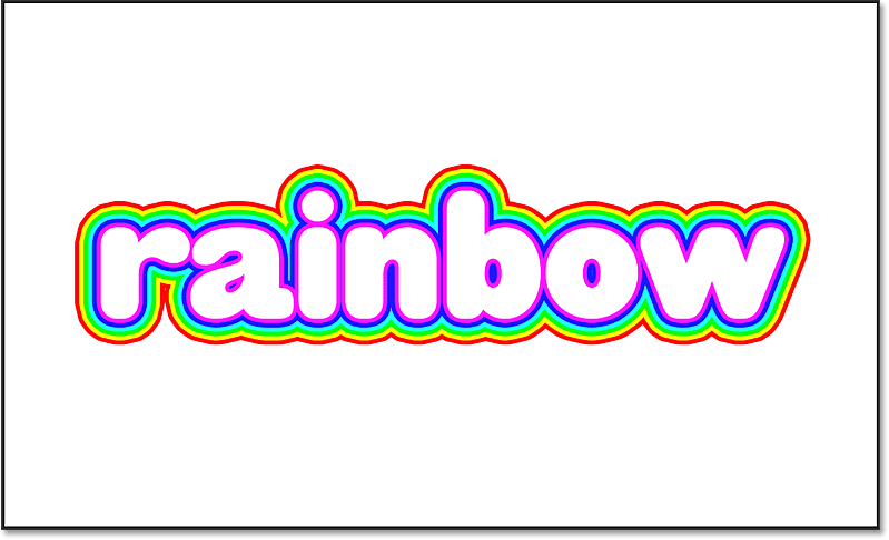 The rainbow color strokes around white text in Photoshop