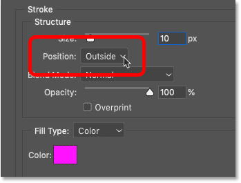 Setting the Position of the first stroke back to Outside