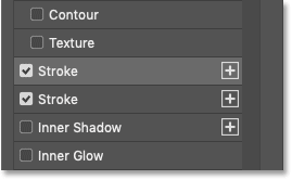 A second stroke is added in Photoshop's Layer Style dialog box