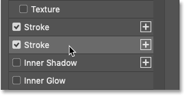 Selecting the first stroke in Photoshop's Layer Style dialog box