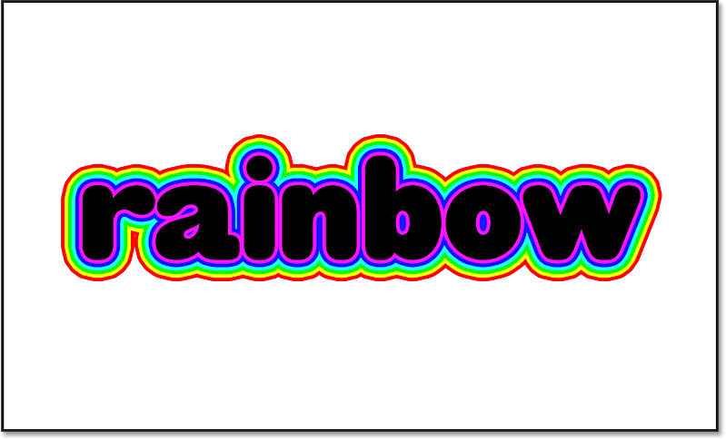 All six rainbow colored strokes around the text in Photoshop