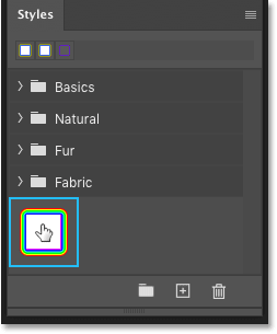 Selecting the Rainbow strokes layer style preset from Photoshop's Styles panel