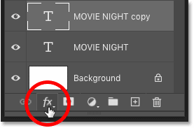 Clicking the Layer Effects icon in Photoshop's Layers panel