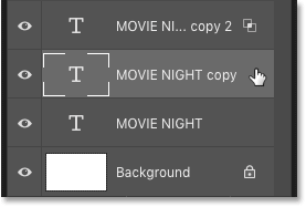 Selecting the first copy of the text in Photoshop's Layers panel