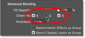 Turning the Green channel off and the Red and Blue channels on in Photoshop's Blending Options.