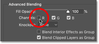 Turning off the Red channel on the type layer