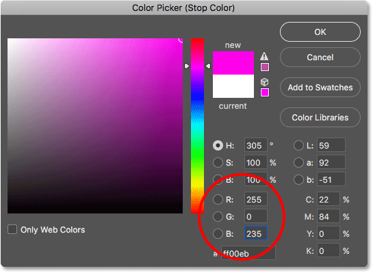 Double-clicking the white color stop. 