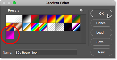 The Presets area showing the new 80s Retro Neon preset. 