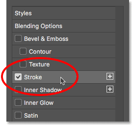 Selecting the Stroke layer style. 