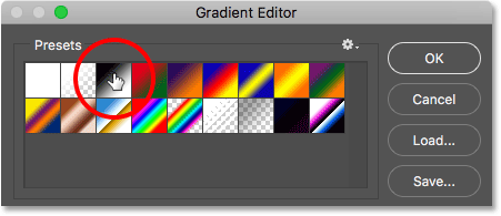 Choosing the Black, White gradient from the Presets. 