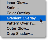 Choosing Gradient Overlay from the list of layer styles. 