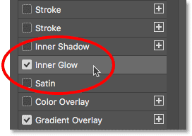 Choosing an Inner Glow layer style. 