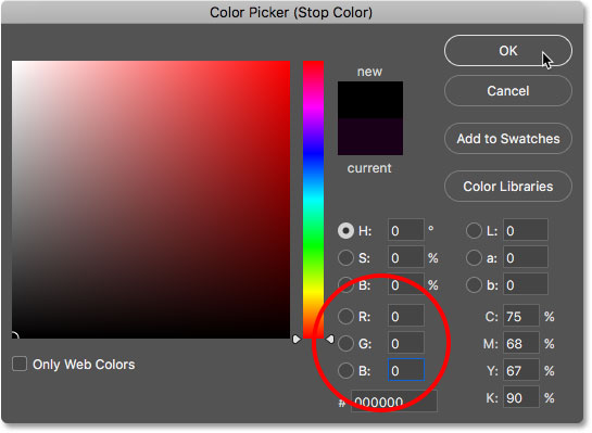 Choosing black for the middle color of the gradient. 