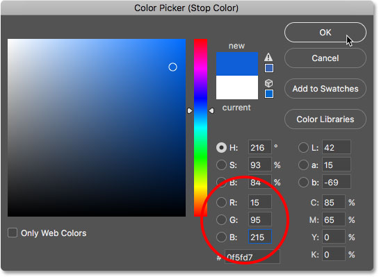 Choosing white from the Color Picker. 