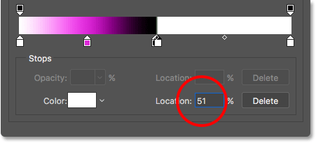 Setting the Location of the new color stop to 50 percent. 