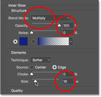 The Inner Glow options. 