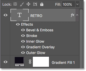 The layer styles are listed below the type layer. 