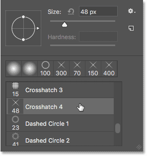 Selecting the 48 px Crosshatch 4 brush. 