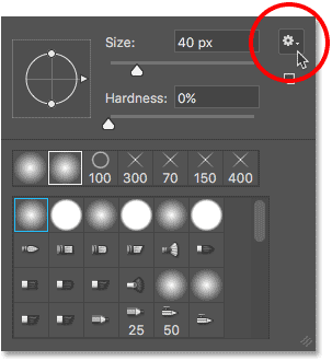 Opening the Brush Preset Picker menu. 