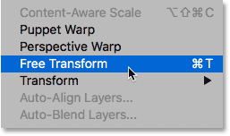 Selecting Free Transform from the Edit menu. 