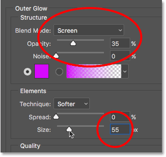 The Outer Glow options. 