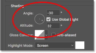 The Angle and Altitude options. 