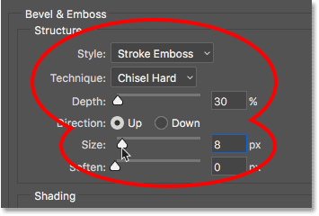 The Structure options for Bevel and Emboss. 