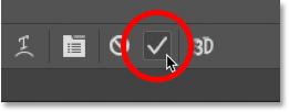 Accepting the new text by clicking the checkmark in Photoshop