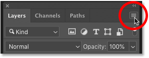 Clicking the Layers panel menu icon