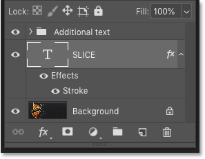 Photoshop's Layers panel showing the text added to the document