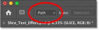 Setting the tool mode for Photoshop's Rectangle Tool to Path in the Options Bar