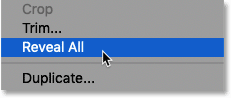 اختيار أمر Reveal All في Photoshop