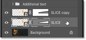 Selecting the bottom text slice in the Layers panel in Photoshop