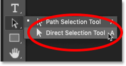 Selecting the Direct Selection Tool from the Toolbar in Photoshop