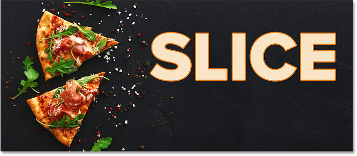 The Photoshop document with only the word 'SLICE' in front of the background image