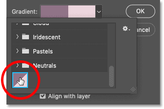 Selecting the split-color gradient preset in Photohop's Gradient Fill dialog box