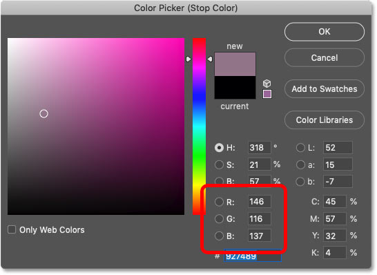 Using Photoshop's Color Picker to replace black in the gradient