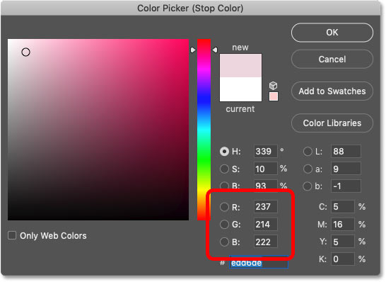 استفاده از Color Picker فتوشاپ برای جایگزینی رنگ سفید در گرادیان