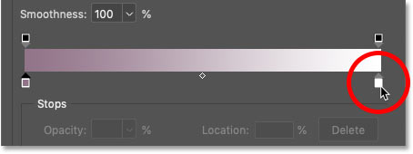 Double-clicking on the white color stop to change the color in Photoshop's Gradient Editor