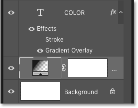 Photoshop's Layers panel showing the Gradient fill layer below the text