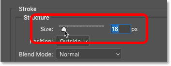 Increasing the stroke size in Photoshop's Layer Style dialog box